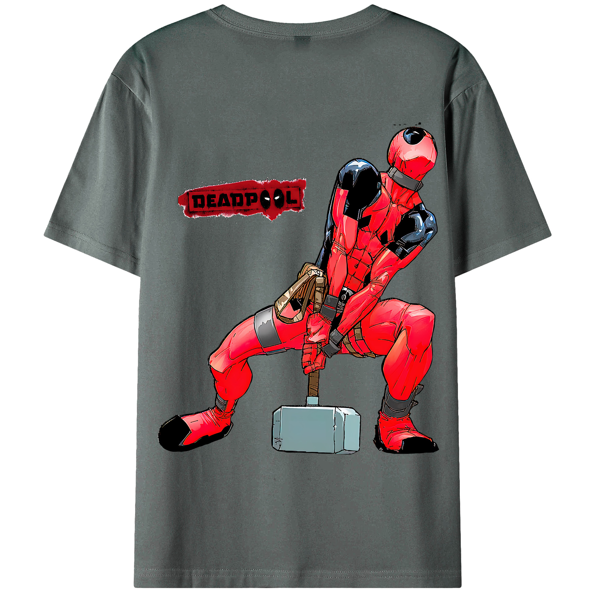 （画像用） Deadpool デッドプール 綿100％ メンズ半袖Tシャツ（バックプリント） 通気性